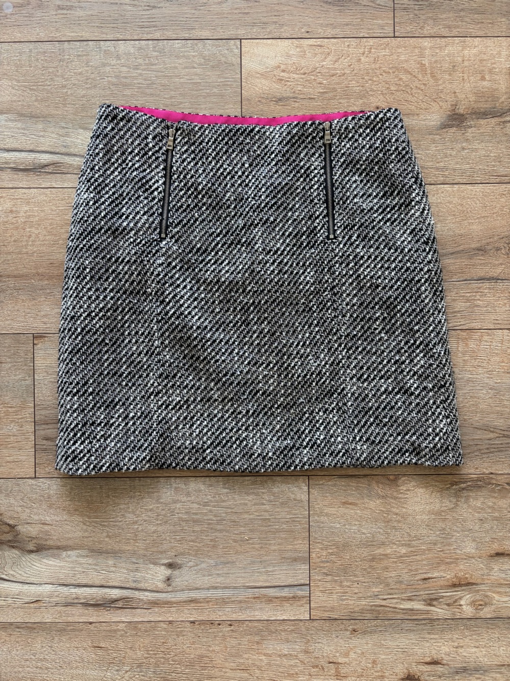 LOFT Black & White Tweed Dress Skirt with Pink Waistband